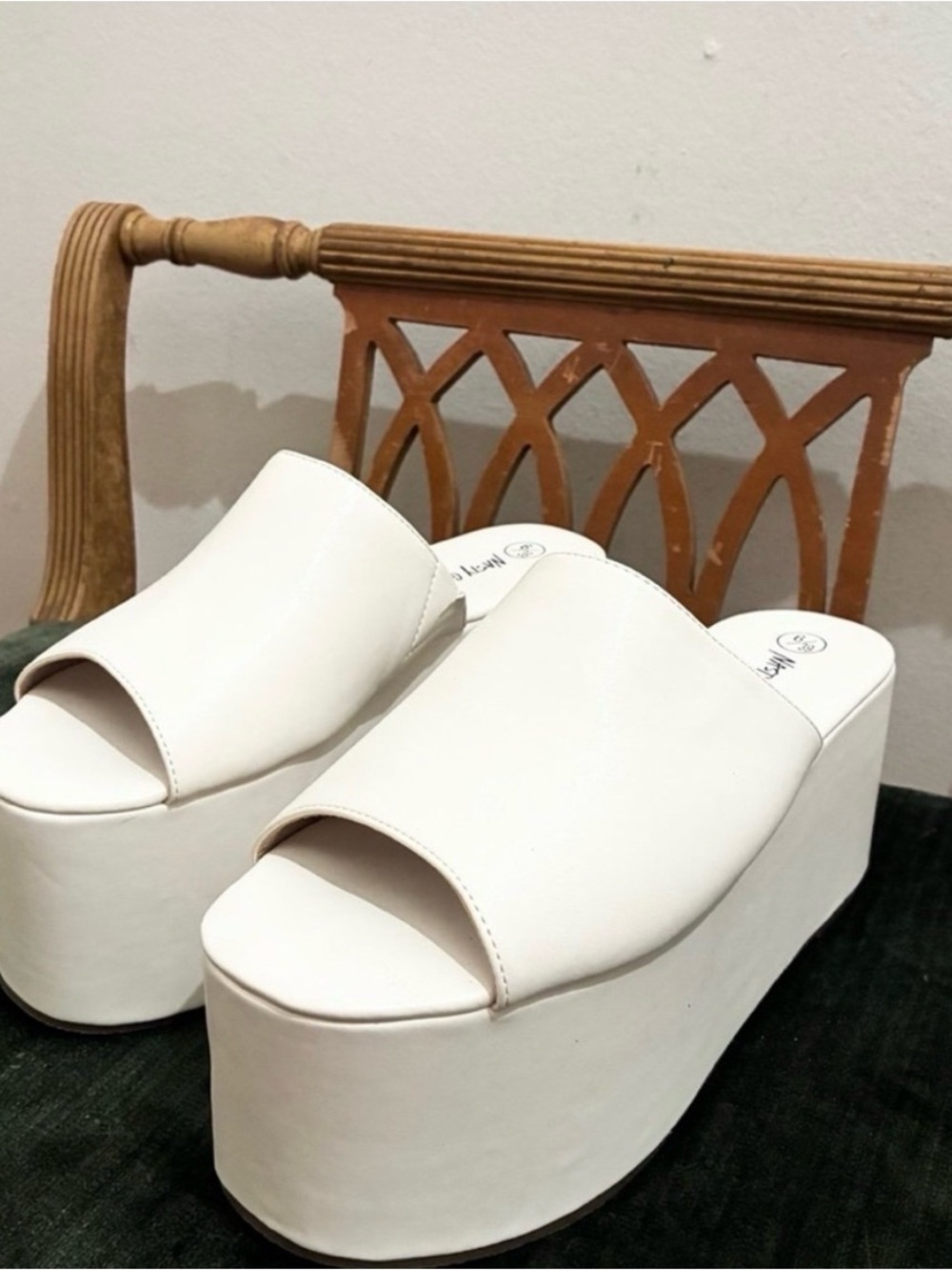 Nasty Gal White Platform Slide Mules